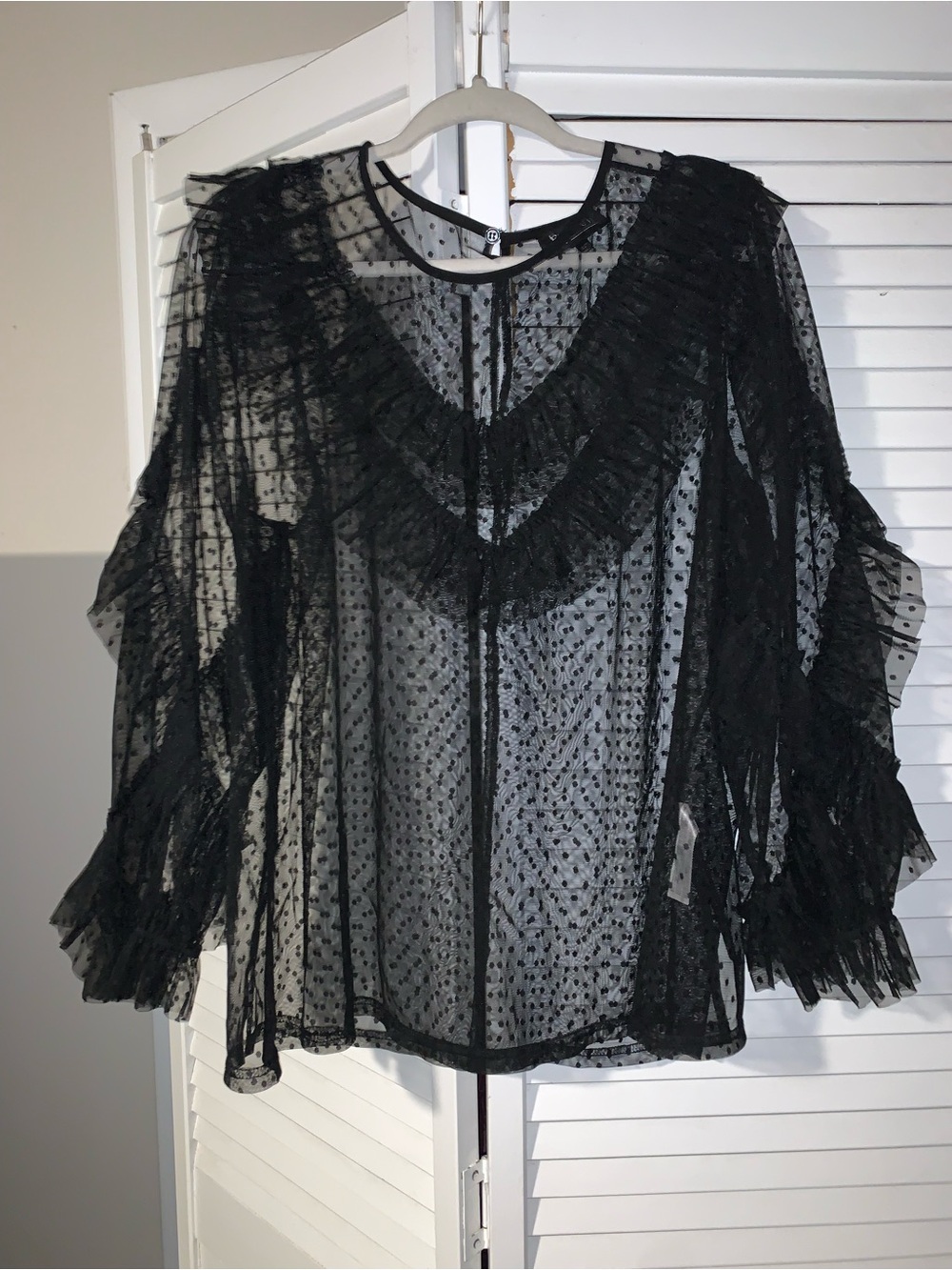 Eloquii Plus Size Women’s Ruffled Swiss Dot Sheer Mesh Long Sleeve Top